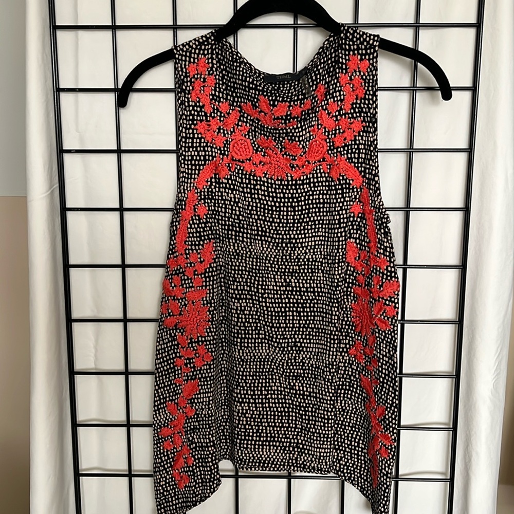 THML Polka Dot Orange Applique Tank Top Small